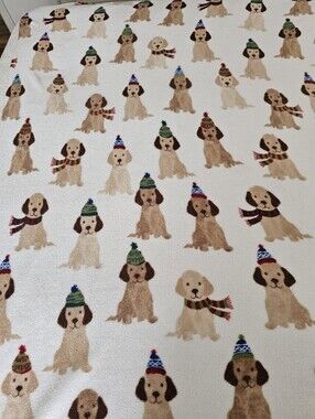 Real Living Festive Winter Pups Plush Throw Blanket – Dogs Knit Beanies Scarves